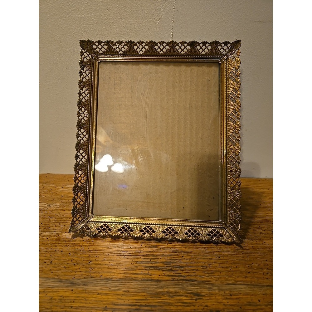 vintage gold-toned filigree metal picture frame